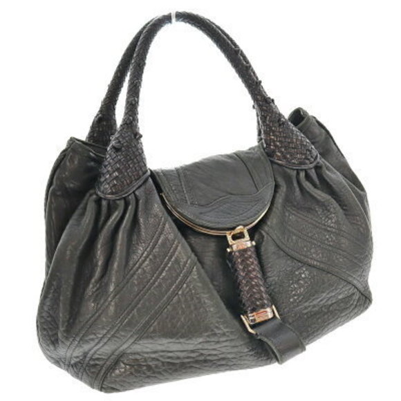 FENDI Spy Bag Black Leather Handbag Braided Zucca - Picture 1 of 6